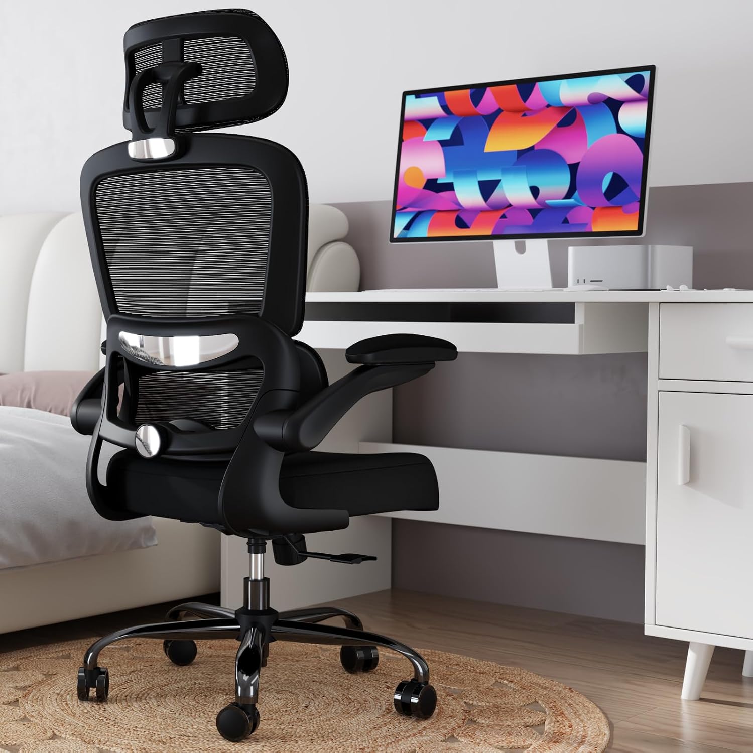 Ergonomic Mesh Office Chair with Adjustable Lumbar, Headrest and Flip-Up Arms, detail 8